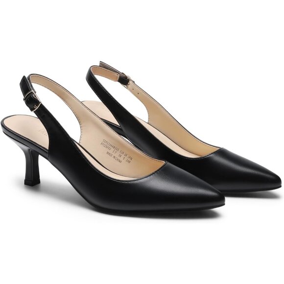 Women's Black Slingback Pointed Toe Low Pumps Casual Stylish Kitten Heel Sandal - Picture 5 of 6